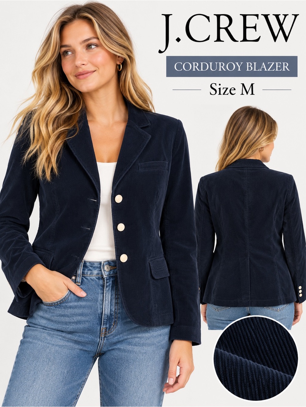 J. Crew Navy Blue Corduroy Blazer Jacket Size Medium